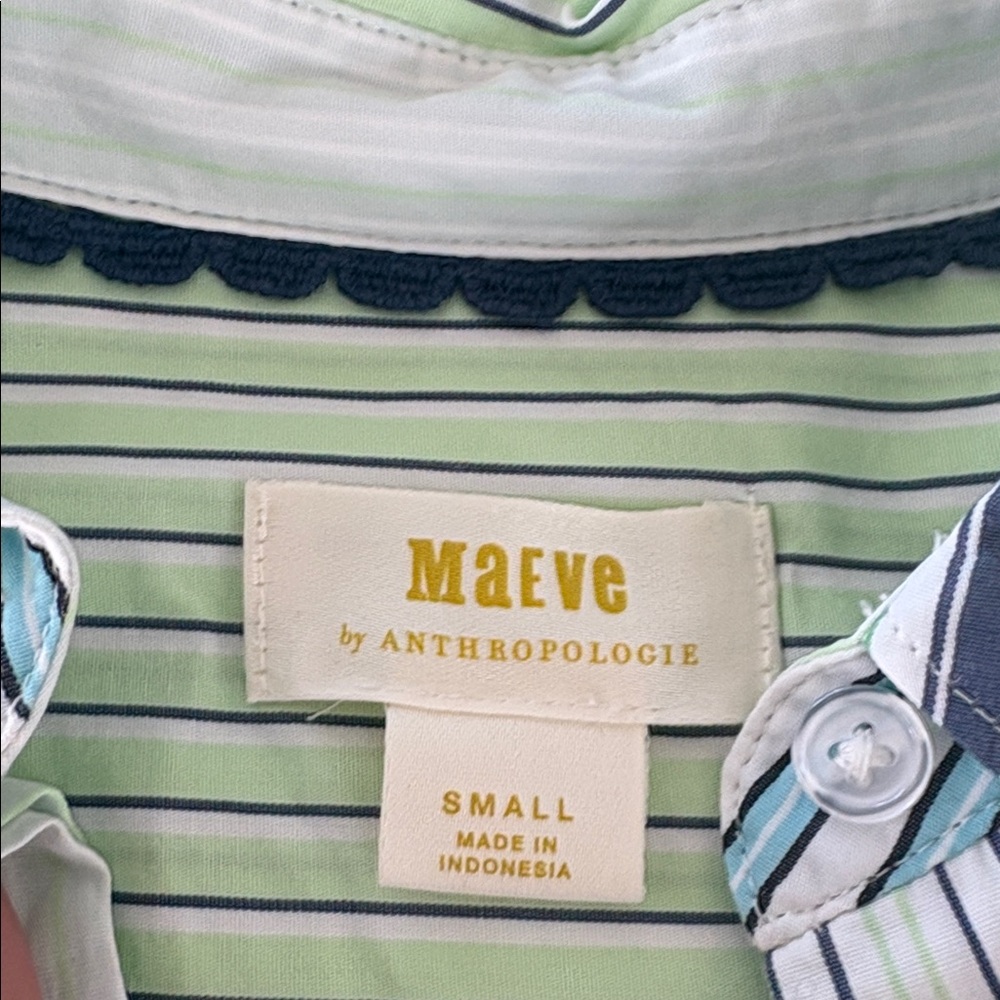 Maeve by Anthropologie Striped Shirt in Light Green, Navy & White - Picture 2 of 9
